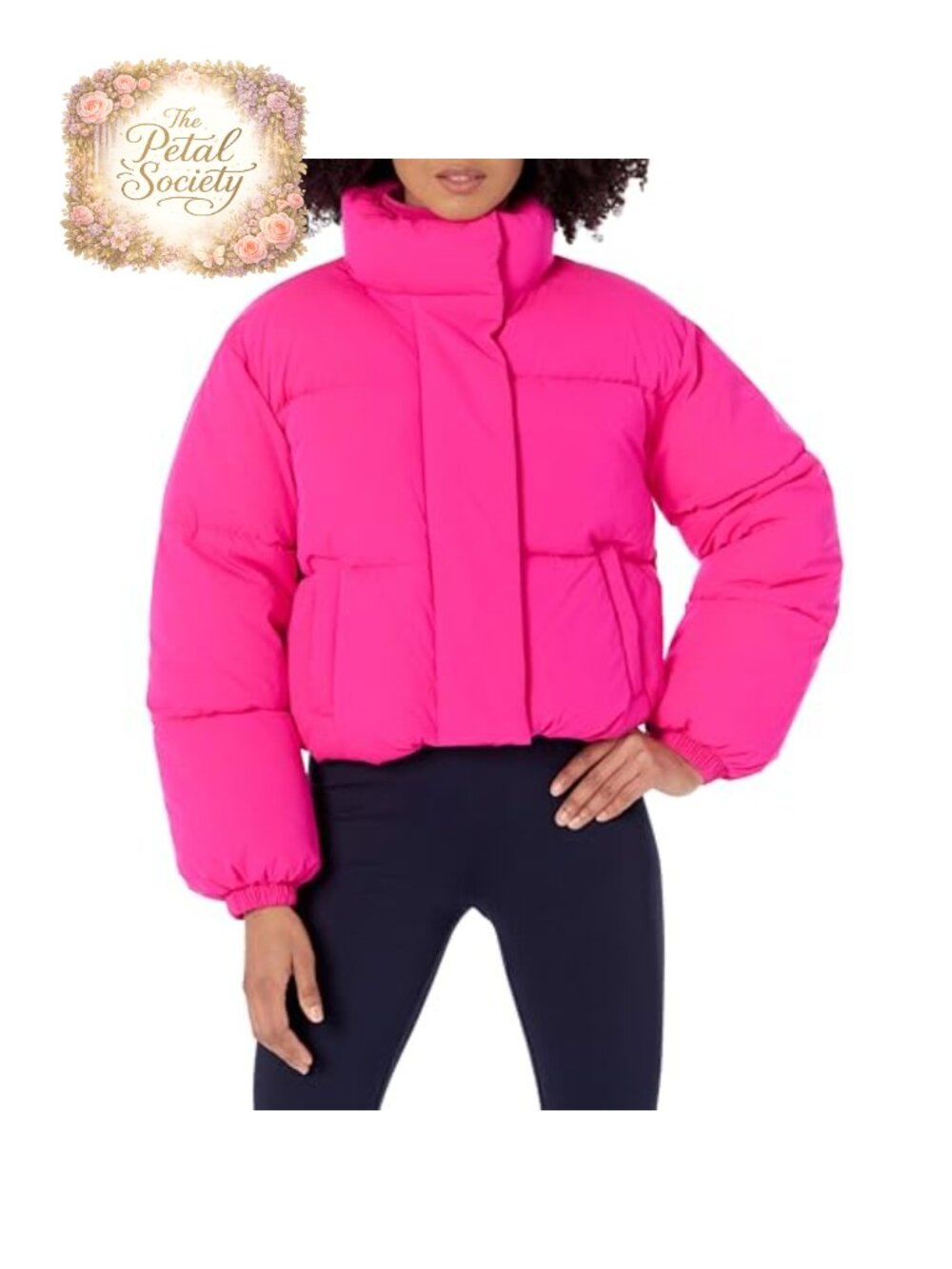 Women's Cropped Full-Zip Puffer Jacket Quilted Snap Closure